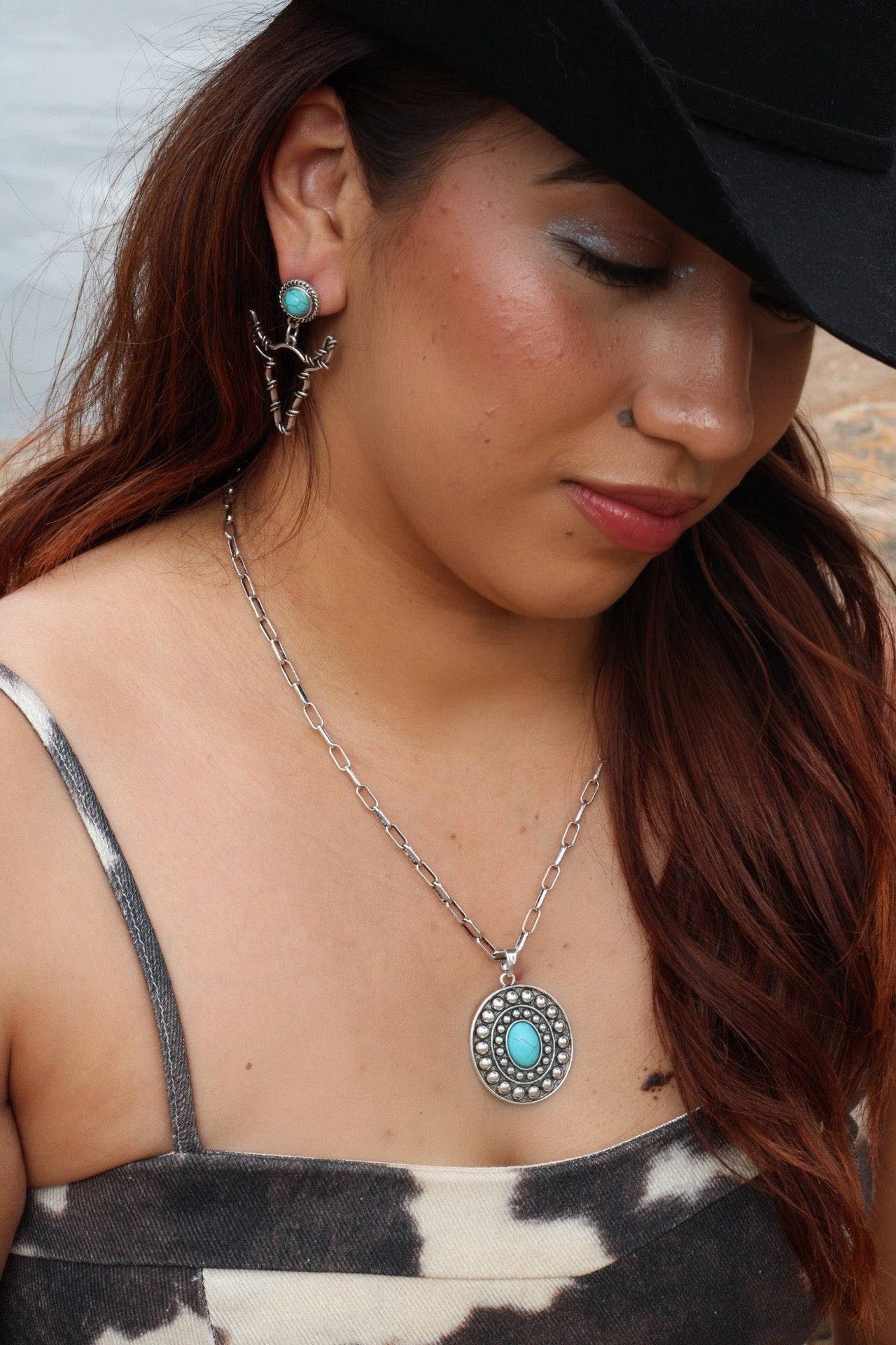 Turquoise Concho Pendant Necklace