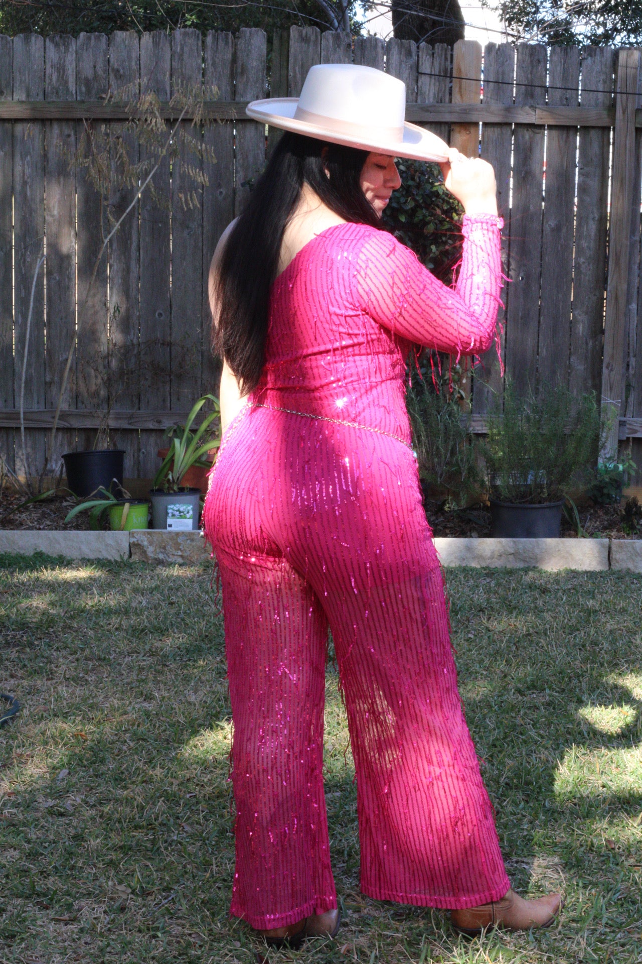 Fringe Pink One shoulder Jumpsuit
