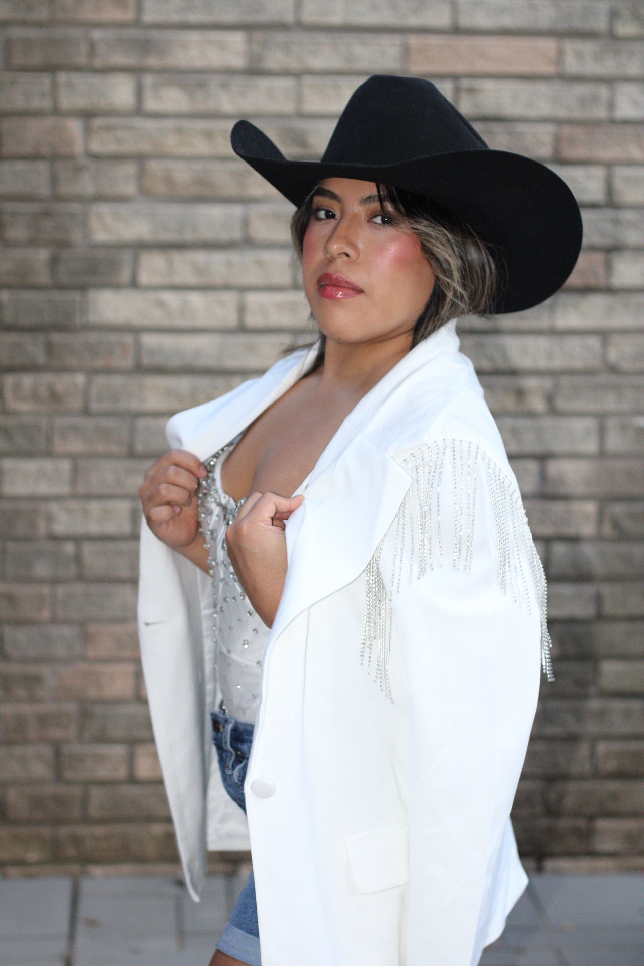 Boyfriend Rhinestone Fringe Blazer