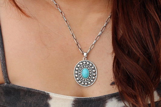 Turquoise Concho Pendant Necklace
