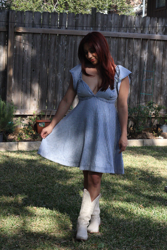 Ruffle Sparkle Denim Dress