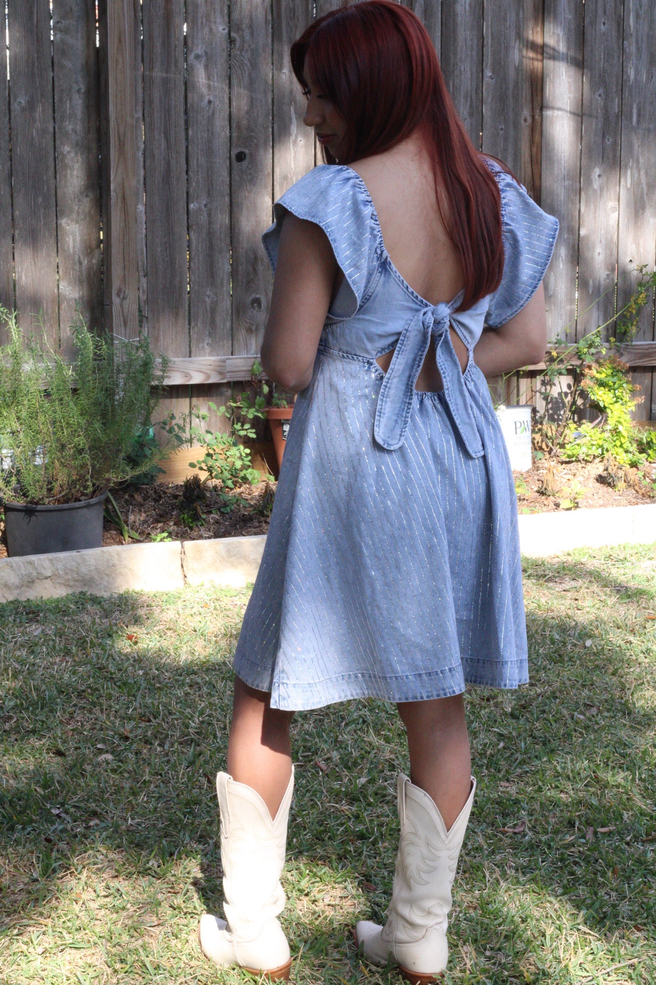 Ruffle Sparkle Denim Dress