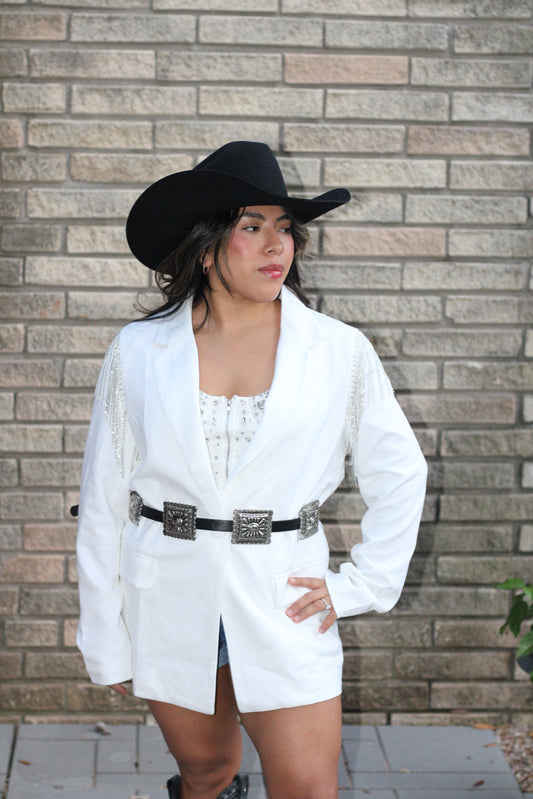 Boyfriend Rhinestone Fringe Blazer