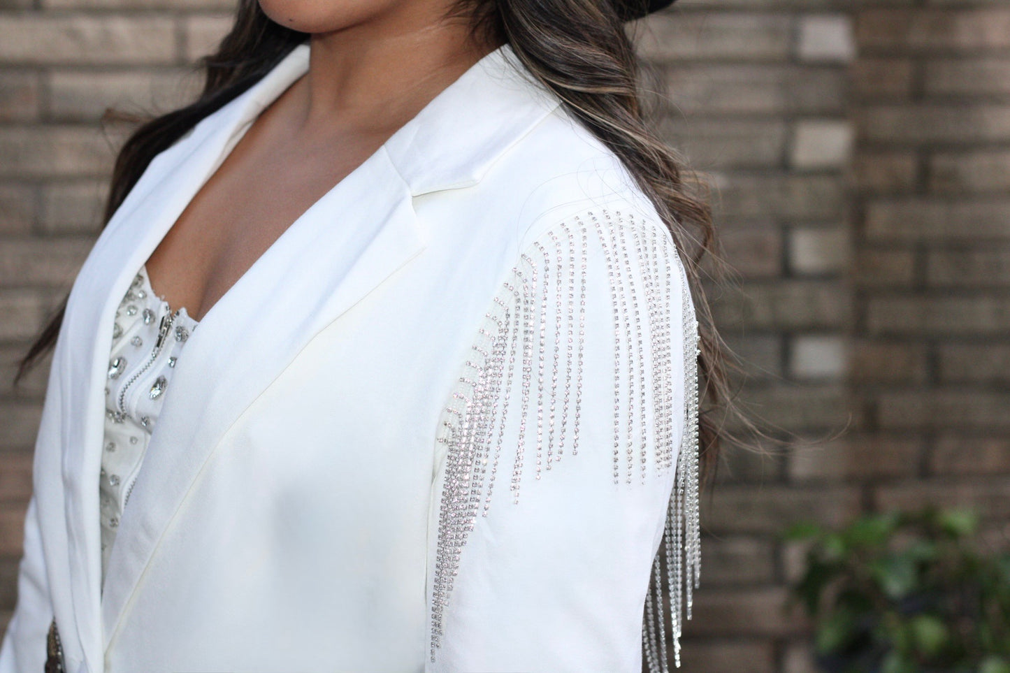Boyfriend Rhinestone Fringe Blazer