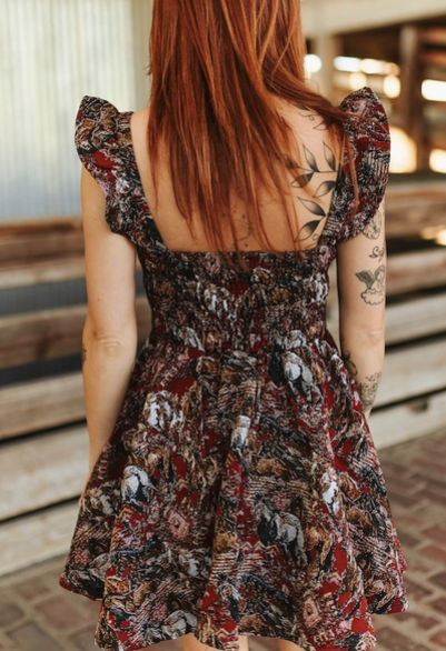 Jacquard Horse Flutter Dress